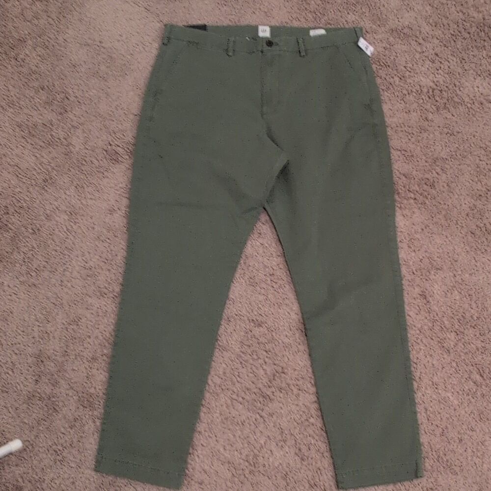 GAP Men's Green Twill Khaki Pants Straight Fit Tapered Leg Waist 38